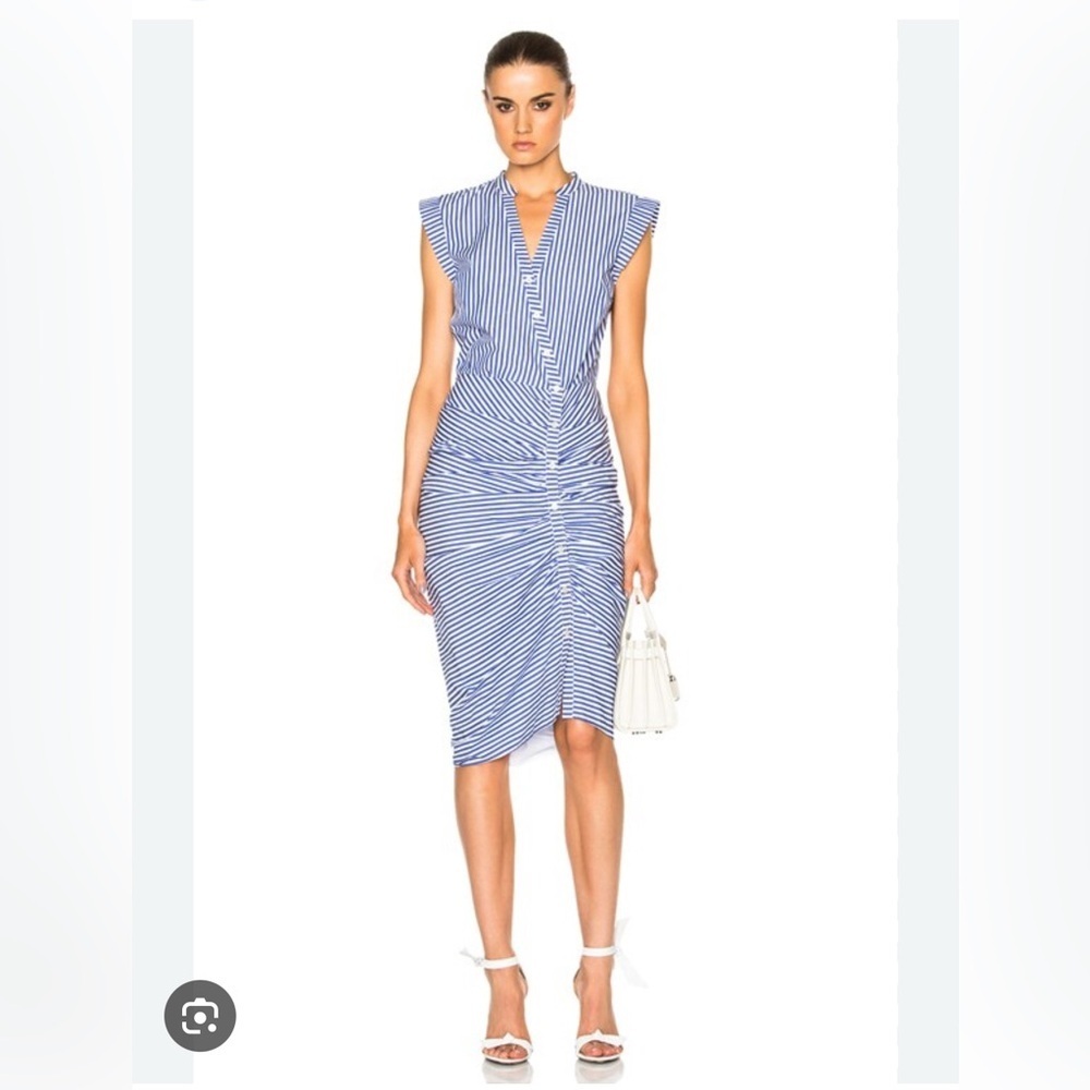 Veronica Beard Ruched Shirt Dress Size 8 Blue & White